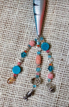 Load image into Gallery viewer, Fishing Lure Pendant Necklace Peach Coral and Turquoise Blue