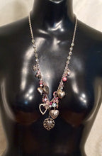 Load image into Gallery viewer, Assemblage Necklace Crystal and Pink Hearts
