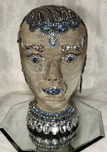 Load image into Gallery viewer, Ice Princess Jewelry Head Sculpture Vintage Rhinestones Silver and Blue