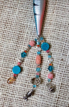 Load image into Gallery viewer, Fishing Lure Pendant Necklace Peach Coral and Turquoise Blue
