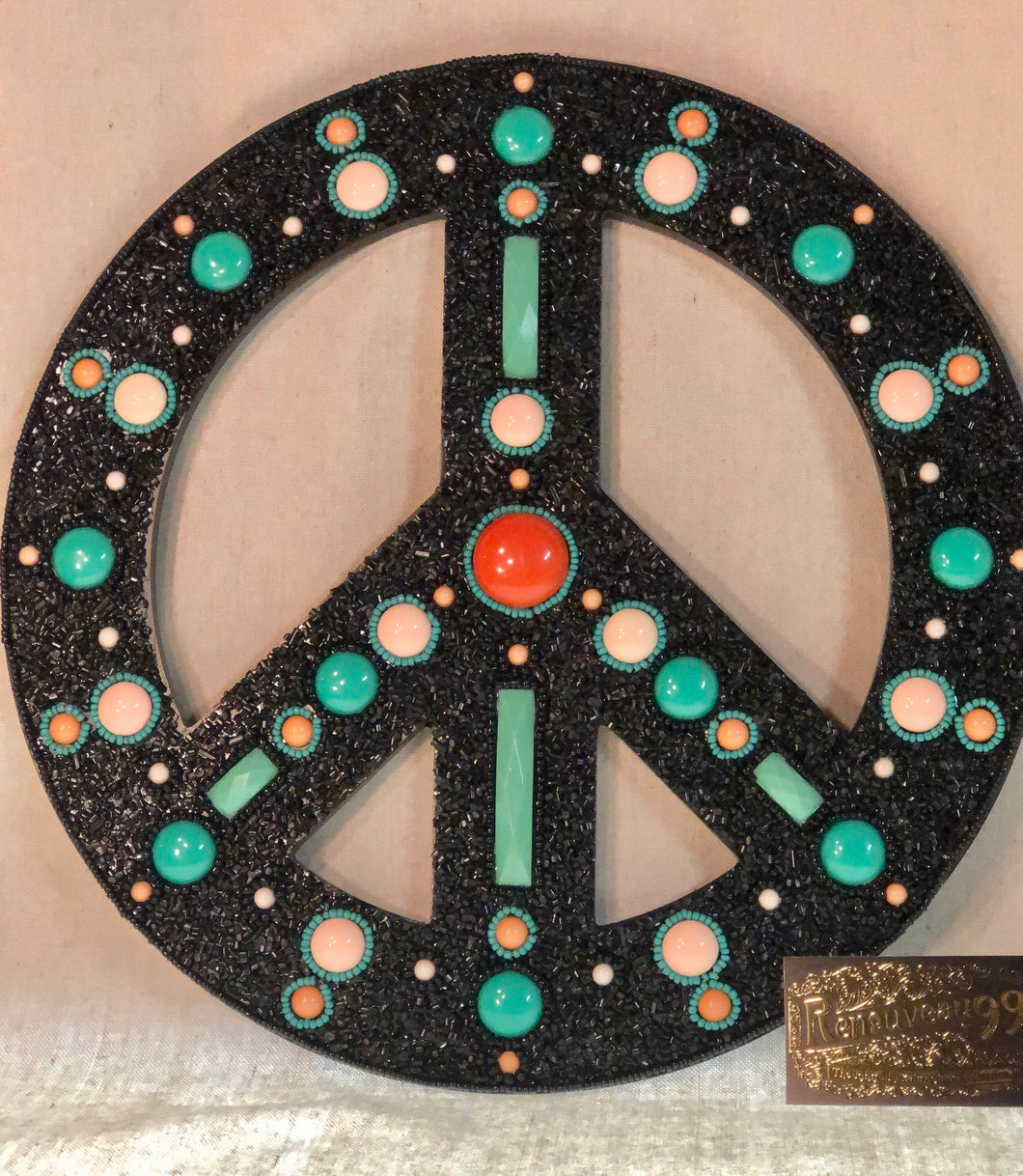 Peace Sign Bead Mosaic Jewelry Art