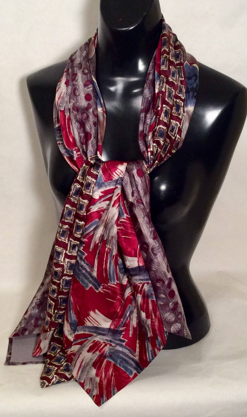 Silk Tie Scarf Burgundy and Blue