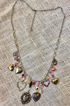 Load image into Gallery viewer, Assemblage Necklace Crystal and Pink Hearts
