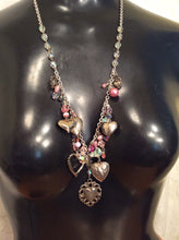 Load image into Gallery viewer, Assemblage Necklace Crystal and Pink Hearts
