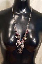 Load image into Gallery viewer, Assemblage Necklace Crystal and Pink Hearts
